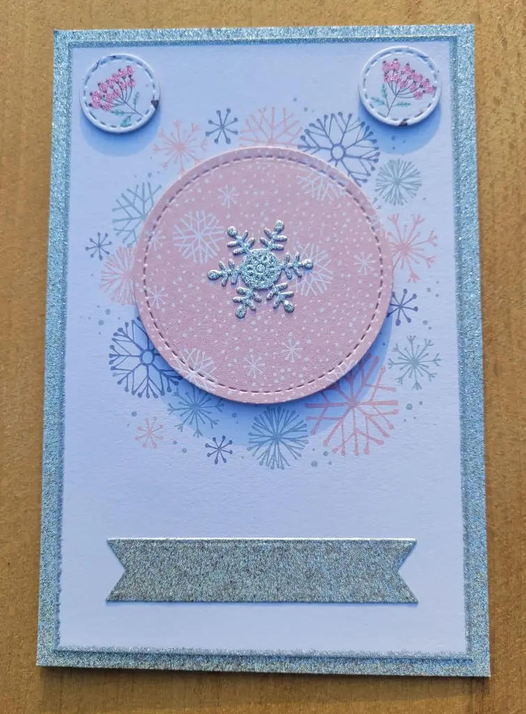 CARTE FLOCONS rose et gris + ENVELOPPE