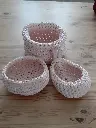 3 PANIERS AU CROCHET (rose clair)