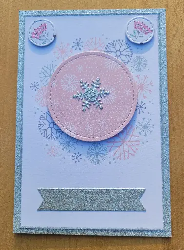 CARTE FLOCONS rose et gris + ENVELOPPE