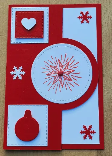 CARTE flocons rouge et blanc + ENVELOPPE